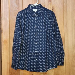 Julian & Mark Long Sleeve Button Down Casual Shirt Large, Blue, White, Grey Dots